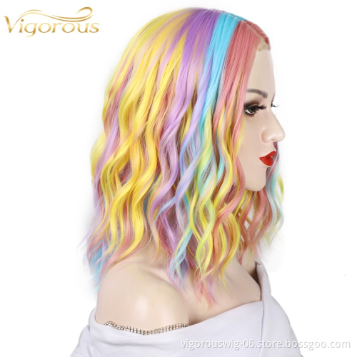 Women Natural Fiber High Temperature Short Bob Cut Top Quality Highlight Four Color Wholesale Synthetic Wigs
